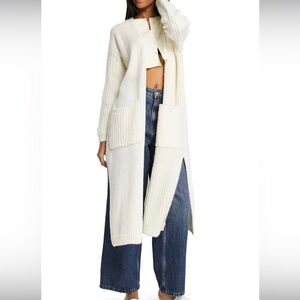 Topshop Viral Mixed Stitch Longline Cardigan in Ivory -‎ XS